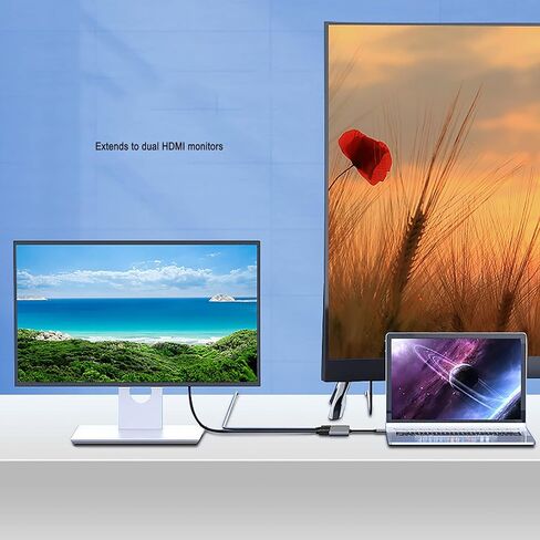 Zingther 4 في 1 USB C Hub إلى شاشة HDMI مزدوجة، ومنفذ USB 3.0 x1 ومنفذ تمديد شحن USB-C PD 100W x1 - محول من النوع C، ومقسم ومحطة إرساء لأجهزة الكمبيوتر المحمول ووحدة التحكم في الألعاب والكمبيوتر اللوحي in Kuwait