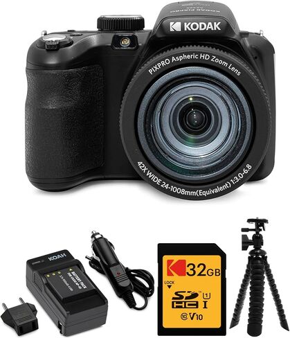Kodak PIXPRO AZ425 Astro Zoom 20MP Digital Camera with 42x Optical Zoom (Black) Bundle with 32GB SD Card, Battery and Charger, and Tripod (4 Items) in Saudi Arabia