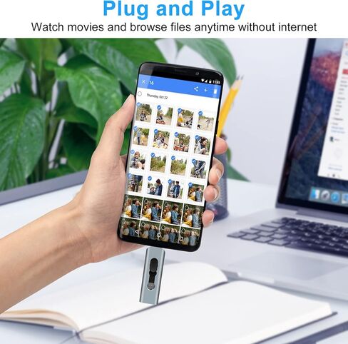 128GB USB 3.0 Flash Drive 3-in-1 Photo Stick for Android Phones, BorlterClamp OTG Thumb Drive Memory Stick with 3 Ports (USB C, microUSB, USB-A) for Samsung Galaxy, PC and More (Silver Grey) in Kuwait