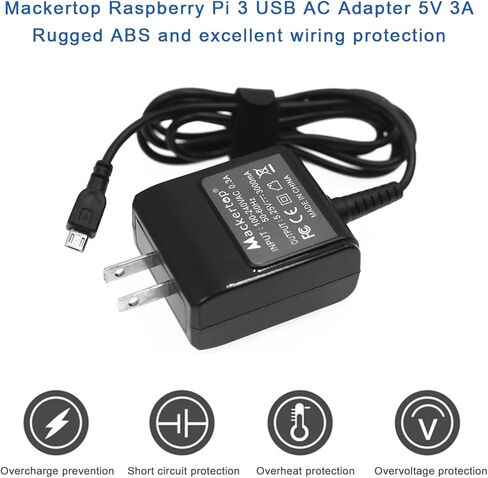 شاحن حائط Micro USB 5.25 فولت 3 أمبير من Mackertop لجهاز Raspberry Pi 3 B+ مزود طاقة يتضمن سلك طاقة بطول 1.8 متر (5.4 قدم) in Saudi Arabia