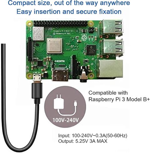 شاحن حائط Micro USB 5.25 فولت 3 أمبير من Mackertop لجهاز Raspberry Pi 3 B+ مزود طاقة يتضمن سلك طاقة بطول 1.8 متر (5.4 قدم) in Saudi Arabia