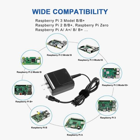 شاحن حائط Micro USB 5.25 فولت 3 أمبير من Mackertop لجهاز Raspberry Pi 3 B+ مزود طاقة يتضمن سلك طاقة بطول 1.8 متر (5.4 قدم) in Saudi Arabia