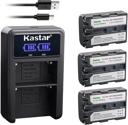 Kastar 4 عبوات NP-FM50/FM55 بطارية وشاحن USB LED2 متوافق مع كاميرا Sony DCR-TRV38 DCR-TRV39 DCR-TRV40 DCR-TRV50 DCR-TRV60 DCR-TRV70 DCR-TRV75 DCR-TRV80 DCR-TRV116 DCR-TRV140 DCR-TRV145 in Kuwait