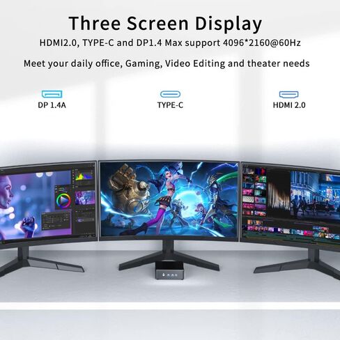 كمبيوتر مكتبي صغير من Thdeukoty AMD Ryzen 9 5900HX Windows 11 Pro، كمبيوتر صغير HTPC 64G DDR4 RAM 1T NVME SSD، USB3.2، DP/HDMI/Type-C 4K@60 هرتز، شاشة ثلاثية، 2.5G+1G LAN، WiFi 6 Bluetooth 5.1 in Kuwait