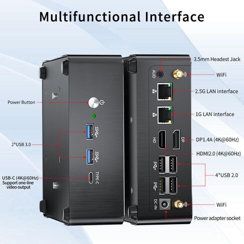 كمبيوتر مكتبي صغير من Thdeukoty AMD Ryzen 9 5900HX Windows 11 Pro، كمبيوتر صغير HTPC 64G DDR4 RAM 1T NVME SSD، USB3.2، DP/HDMI/Type-C 4K@60 هرتز، شاشة ثلاثية، 2.5G+1G LAN، WiFi 6 Bluetooth 5.1 in Kuwait