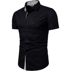 LOCALMODE Men's Regular Fit Cotton Business Casual Shirt Solid Short Sleeve Button Down Dress Shirts in Saudi Arabia