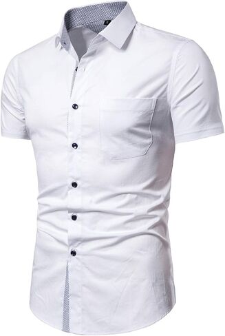LOCALMODE Men's Regular Fit Cotton Business Casual Shirt Solid Short Sleeve Button Down Dress Shirts in Saudi Arabia