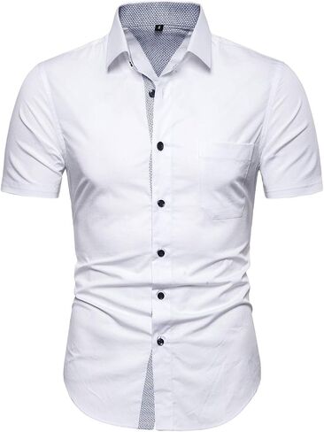 LOCALMODE Men's Regular Fit Cotton Business Casual Shirt Solid Short Sleeve Button Down Dress Shirts in Saudi Arabia