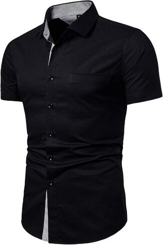 LOCALMODE Men's Regular Fit Cotton Business Casual Shirt Solid Short Sleeve Button Down Dress Shirts in Kuwait