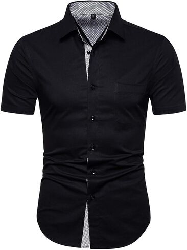 LOCALMODE Men's Regular Fit Cotton Business Casual Shirt Solid Short Sleeve Button Down Dress Shirts in Kuwait