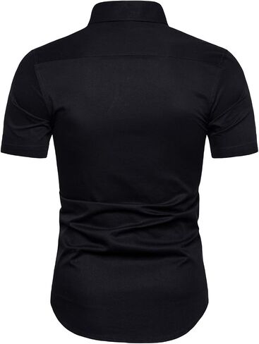 LOCALMODE Men's Regular Fit Cotton Business Casual Shirt Solid Short Sleeve Button Down Dress Shirts in Kuwait