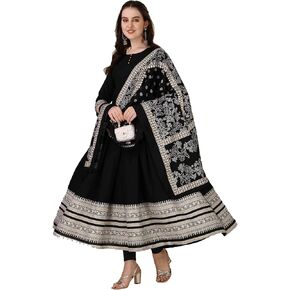 فستان مطبوع من FIDOZA مع وشاح مطبوع هندي باكستاني جاهز للارتداء طقم كورتا مطبوع كهدية احتفالية للنساء in Kuwait