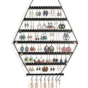 handrong Earring Organizer Hanging Earring Organizer Wall Earring Organizer Wall Mount Hanging Earring Holder Wall Jewelry Organizer Wall Mounted Jewelry Organizer Hexagon