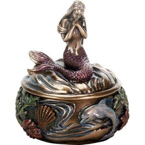 SUMMIT COLLECTION Decorative Art Nouveau Style Sirens of the Sea Mermaid Holding Hand Over Chest Praying Mermaid Fantasy Resin Jewelry Trinket Box 3.25 Inch Tall Faux Bronze in Saudi Arabia