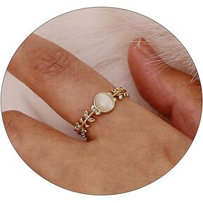 ASCOMY Adjustable Stacking Rings for Women 14K Gold Plated Dainty Cubic Zirconia CZ Wave Opal Stackable Ring Cute Evil Eye Opening Finger Ring Everyday Jewelry Gifts for Women