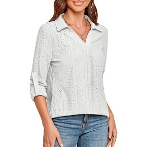 قميص نسائي بأكمام دوارة 3/4 من Viracy مزود بفتحة رقبة على شكل V مجوفة للعمل غير رسمي ملابس علوية فضفاضة تناسب الحاشية in Kuwait