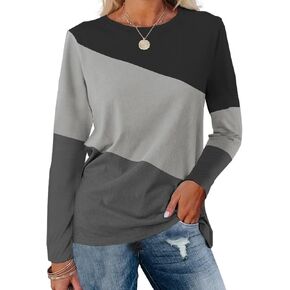 Minetom Women's Color Block Tops Casual Long Sleeve Tunic Round Neck Pullover Shirts in Saudi Arabia