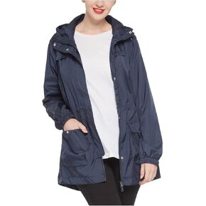 Rokka&Rolla Women's Lightweight Rain Jacket Hooded Anorak Windbreaker Long Trench Raincoat