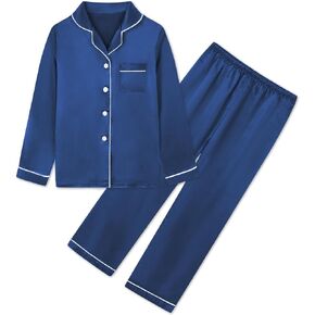 Umeyda Girls & Women Satin Pajamas Set, Long Sleeve Silky Button Down Sleepwear Loungewear for Kids Boys in Kuwait