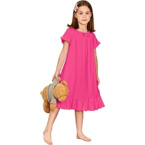 Arshiner Girls Nightgowns Sleepwear Short Sleeve Victorian Pajama Dress Soft Princess Sleepshirt for 3-12 Years Kids in Kuwait