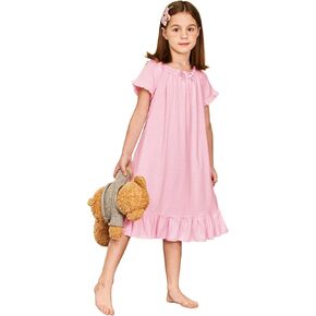 Arshiner Girls Nightgowns Sleepwear Short Sleeve Victorian Pajama Dress Soft Princess Sleepshirt for 3-12 Years Kids
