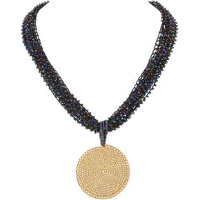 Bocar Statement Multi Layer Beaded Handmade Circle Pendant 20" Costume Necklace for Women in Saudi Arabia