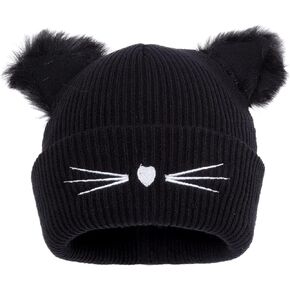 Women Girls Winter Sequin Cat Ears Hat Knitted Warm Beanie Hat Cute Ski Skull Cap Crochet Beanies