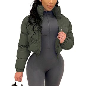 Angsuttc Puffer Jacket Womens Cropped Zip Up Padding Warm Quilted Jackets Winter Coats