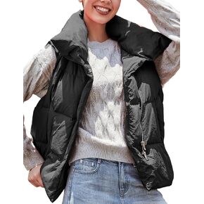 S・DEER Women's High Neck Down Vest Zipper Button Sleeveless Puffer Down Winter Coats Vest Warm Short Jacket