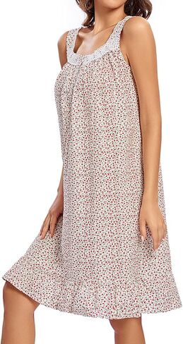 FMIRREO Cotton Nightgown for Women Sleeveless Comfy Sleepdress Lightweight Sleepwear Victorian Cool Cozy Nightdress in Saudi Arabia