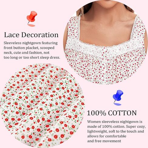 FMIRREO Cotton Nightgown for Women Sleeveless Comfy Sleepdress Lightweight Sleepwear Victorian Cool Cozy Nightdress in Saudi Arabia