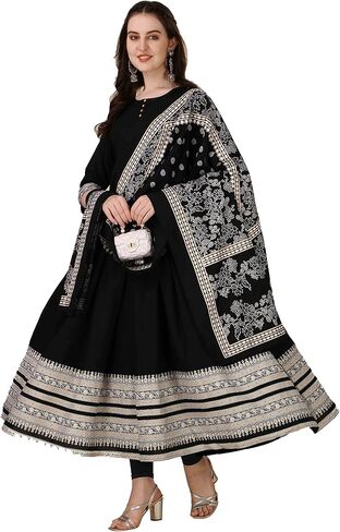 فستان مطبوع من FIDOZA مع وشاح مطبوع هندي باكستاني جاهز للارتداء طقم كورتا مطبوع كهدية احتفالية للنساء in Kuwait