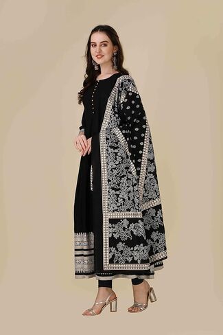 فستان مطبوع من FIDOZA مع وشاح مطبوع هندي باكستاني جاهز للارتداء طقم كورتا مطبوع كهدية احتفالية للنساء in Kuwait