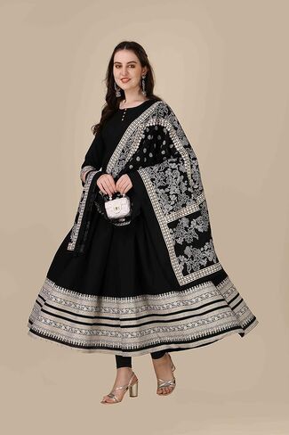 فستان مطبوع من FIDOZA مع وشاح مطبوع هندي باكستاني جاهز للارتداء طقم كورتا مطبوع كهدية احتفالية للنساء in Kuwait