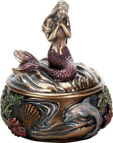SUMMIT COLLECTION Decorative Art Nouveau Style Sirens of the Sea Mermaid Holding Hand Over Chest Praying Mermaid Fantasy Resin Jewelry Trinket Box 3.25 Inch Tall Faux Bronze in Saudi Arabia