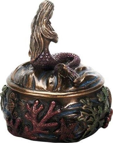 SUMMIT COLLECTION Decorative Art Nouveau Style Sirens of the Sea Mermaid Holding Hand Over Chest Praying Mermaid Fantasy Resin Jewelry Trinket Box 3.25 Inch Tall Faux Bronze in Saudi Arabia