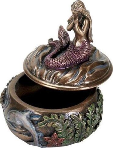 SUMMIT COLLECTION Decorative Art Nouveau Style Sirens of the Sea Mermaid Holding Hand Over Chest Praying Mermaid Fantasy Resin Jewelry Trinket Box 3.25 Inch Tall Faux Bronze in Saudi Arabia