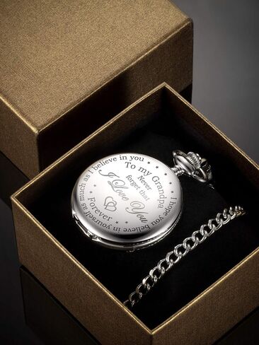 Hicarer Grandfather Pocket Watch for Father's Day Christmas Birthday, Personalized Gift for Grandfather, Never Forget That I Love You in Saudi Arabia