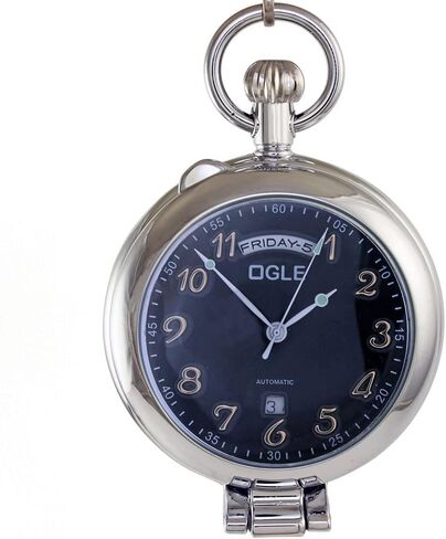 OGLE مقاوم للماء المكبر التقويم تاريخ الأسبوع الذهب سلسلة سوداء نصف الصيادين فوب ذاتية اللف التلقائي الهيكل العظمي الميكانيكية الدائمة ساعة الجيب in Kuwait