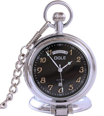 OGLE مقاوم للماء المكبر التقويم تاريخ الأسبوع الذهب سلسلة سوداء نصف الصيادين فوب ذاتية اللف التلقائي الهيكل العظمي الميكانيكية الدائمة ساعة الجيب in Kuwait