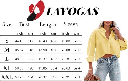 قمصان نسائية من LAYOGAS بأزرار سفلية، بلوزة كاجوال بأكمام طويلة مع جيب على الصدر، لون سادة S-2XL in Kuwait