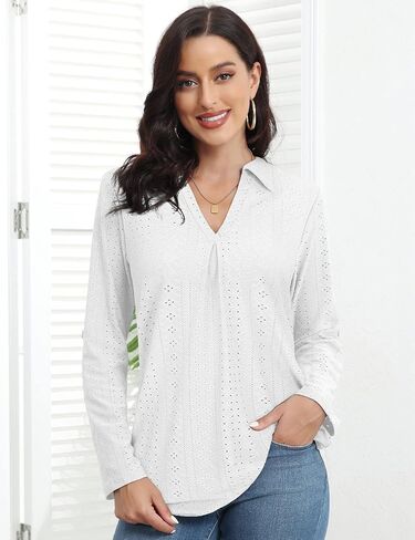 قميص نسائي بأكمام دوارة 3/4 من Viracy مزود بفتحة رقبة على شكل V مجوفة للعمل غير رسمي ملابس علوية فضفاضة تناسب الحاشية in Kuwait