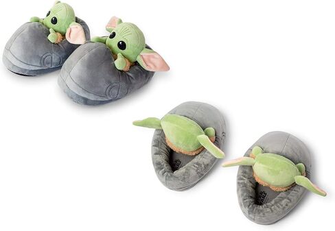 Robe Factory LLC Star Wars: The Mandalorian The Child Grogu 3D Slippers | Baby Yoda-Themed Soft Plush House Shoe With Non-Slip Sole | Comfortable Footwear | Women 11-12, Men 9-10 in Kuwait