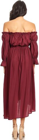 Anna-Kaci Womens Casual Boho Long Sleeve Off Shoulder Renaissance Peasant Dress in Kuwait