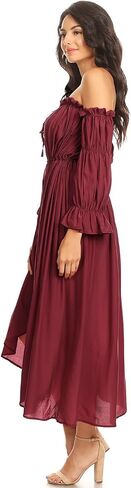 Anna-Kaci Womens Casual Boho Long Sleeve Off Shoulder Renaissance Peasant Dress in Kuwait