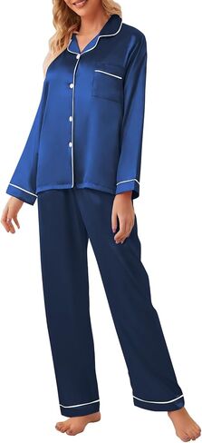 Umeyda Girls & Women Satin Pajamas Set, Long Sleeve Silky Button Down Sleepwear Loungewear for Kids Boys in Saudi Arabia