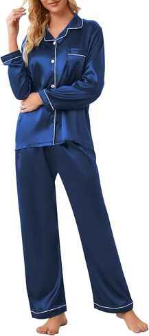 Umeyda Girls & Women Satin Pajamas Set, Long Sleeve Silky Button Down Sleepwear Loungewear for Kids Boys in Saudi Arabia