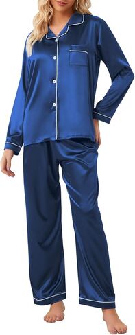 Umeyda Girls & Women Satin Pajamas Set, Long Sleeve Silky Button Down Sleepwear Loungewear for Kids Boys in Saudi Arabia