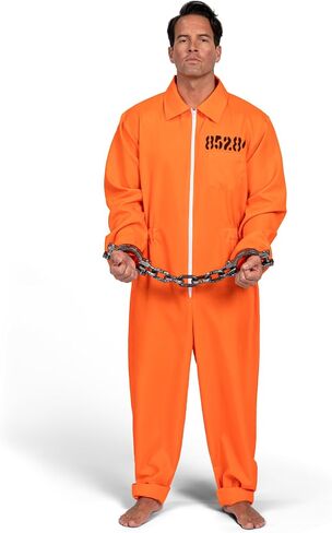 Spooktacular Creations Prisoner Jumpsuit Men's Orange Prison Escaped Inmate Jailbird Coverall Costume in Saudi Arabia