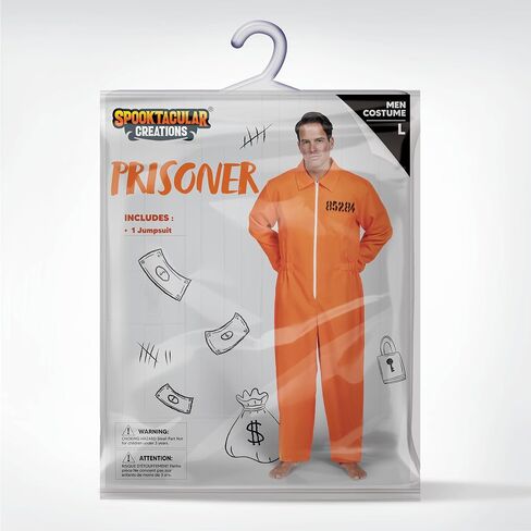 Spooktacular Creations Prisoner Jumpsuit Men's Orange Prison Escaped Inmate Jailbird Coverall Costume in Saudi Arabia